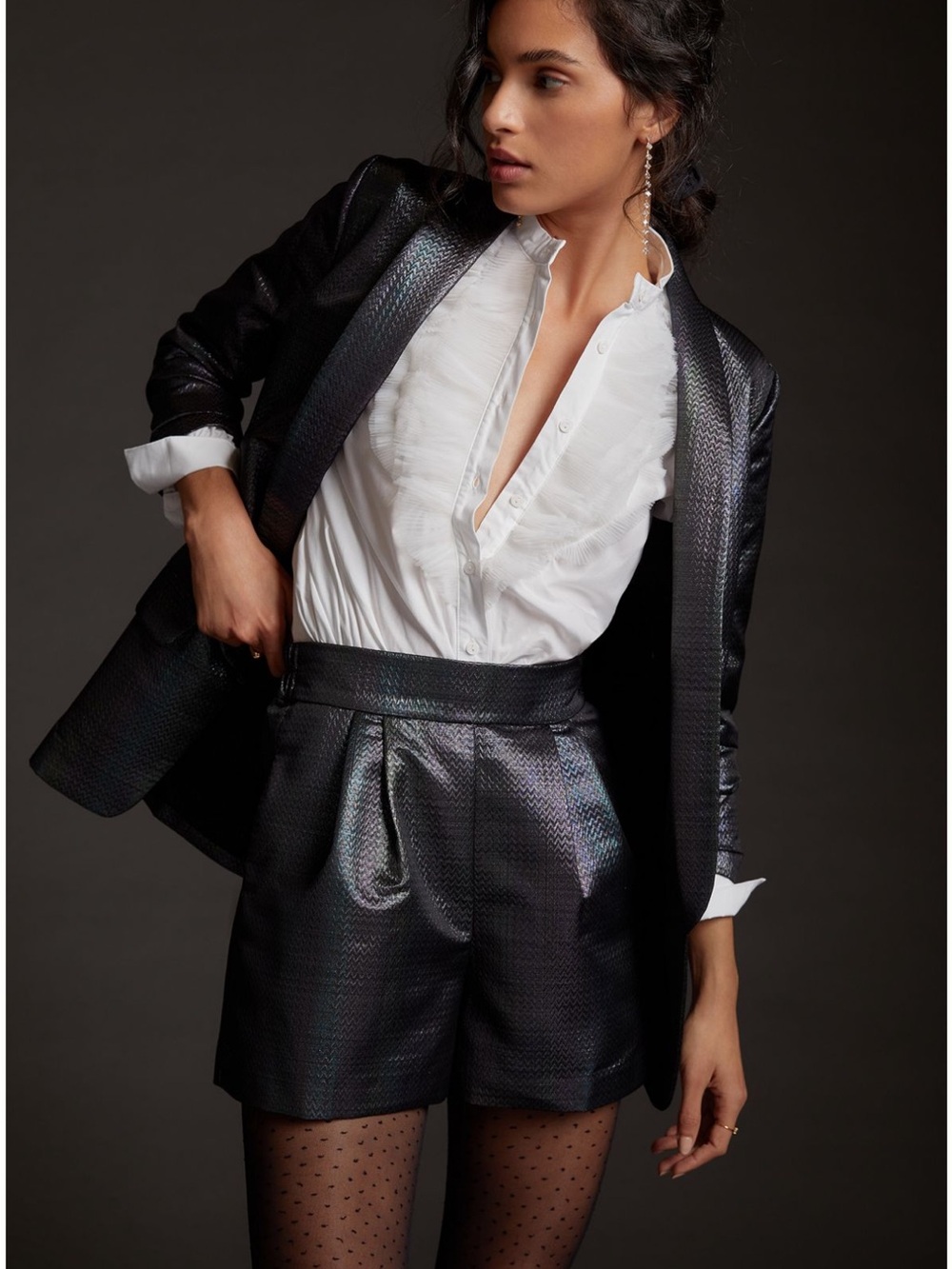 Anthropologie Metallic Black High-Waist Shorts